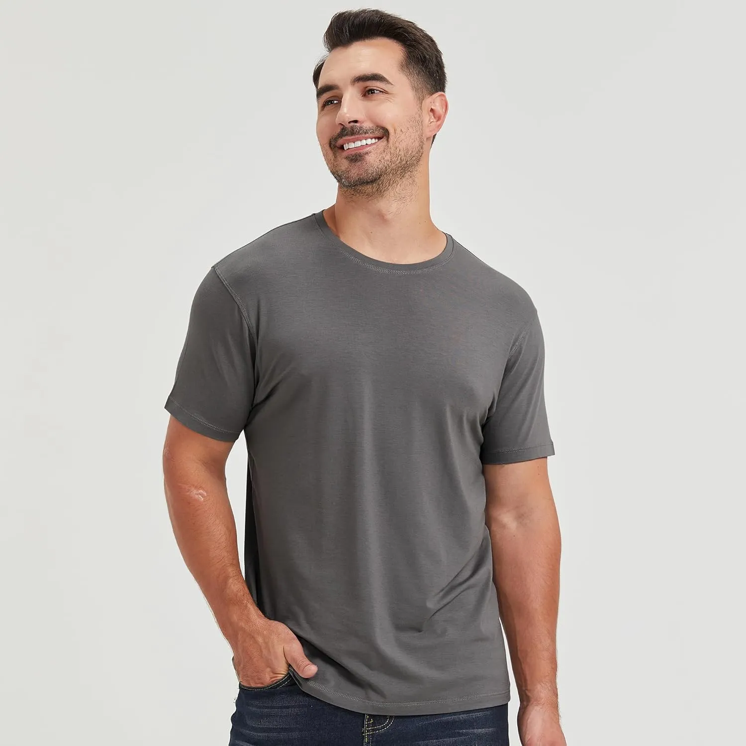 netdraw Men's Ultra-Soft Viscose Bamboo Undershirt Crew Neck Moisture Wicking T-Shirt Short Sleeve Casual Dressy Cotton Tee