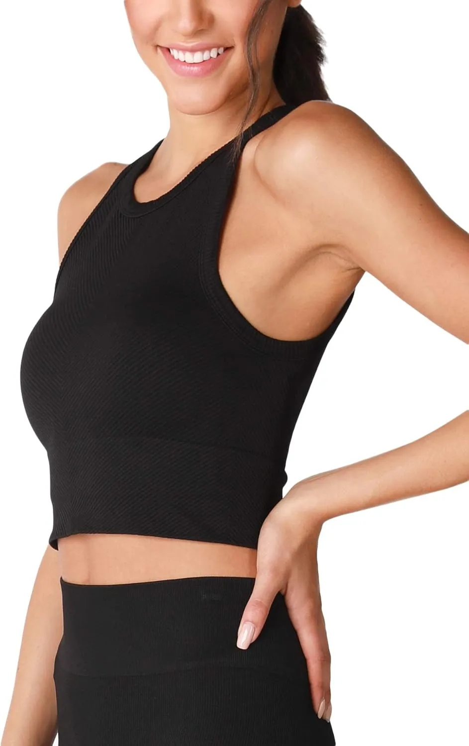 NIKIBIKI Women Seamless Chevron High Neck Crop Top, Made in U.S.A, One Size