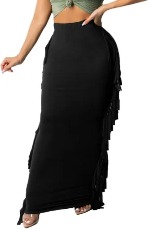 Nimsruc Women's Elastic Waist Slim Sexy Bodycon Skirts Party Club Night Out Long Pencil Maxi Skirt with Side Tassels