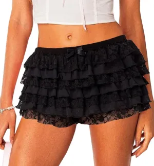 NUFIWI Women Lolita Bloomers Cute Ruffle Shorts Lace Pumpkin Pants Sexy Boyshorts Layered Bottoms Y2k Sweet Pettipants