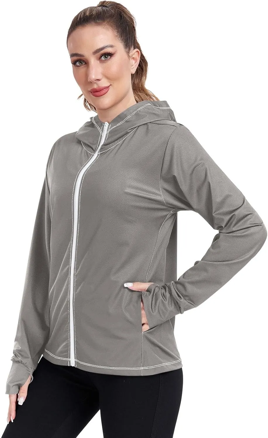 ODAWA Womens Upf Hoodie Lightweight Full Zip Running Jacket UV Cooling Hoodie Summer Clothing