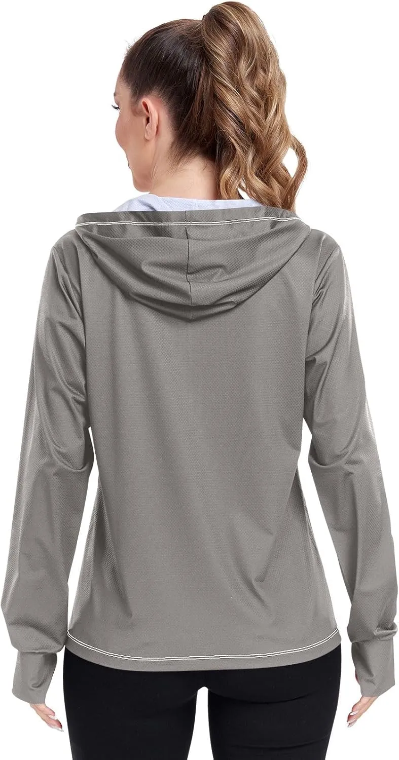 ODAWA Womens Upf Hoodie Lightweight Full Zip Running Jacket UV Cooling Hoodie Summer Clothing