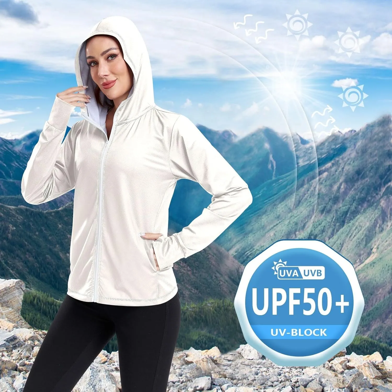 ODAWA Womens Upf Hoodie Lightweight Full Zip Running Jacket UV Cooling Hoodie Summer Clothing