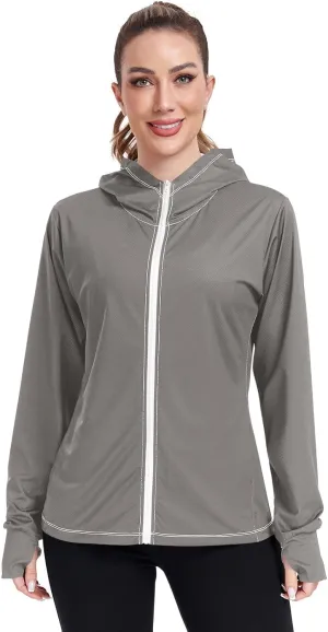 ODAWA Womens Upf Hoodie Lightweight Full Zip Running Jacket UV Cooling Hoodie Summer Clothing