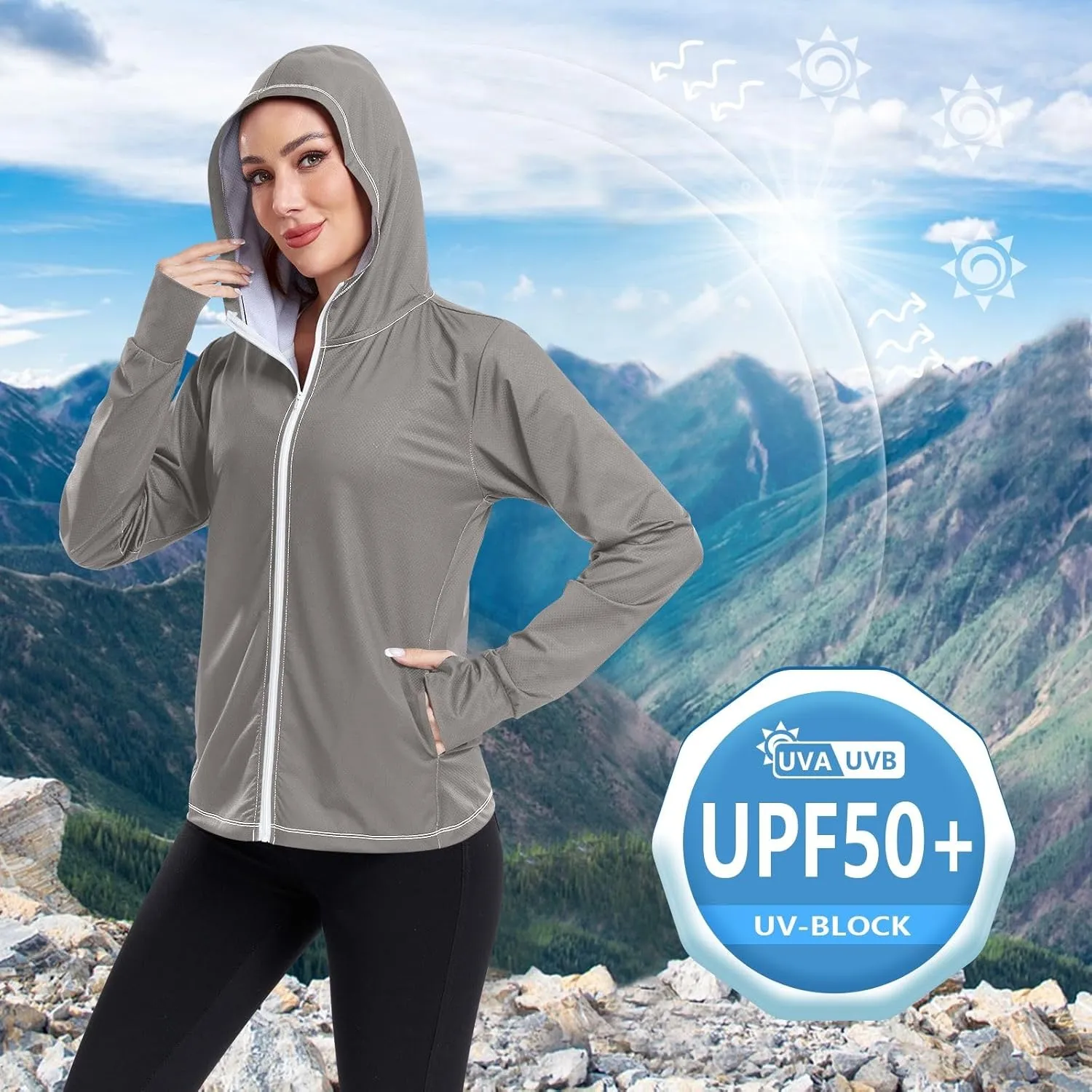 ODAWA Womens Upf Hoodie Lightweight Full Zip Running Jacket UV Cooling Hoodie Summer Clothing