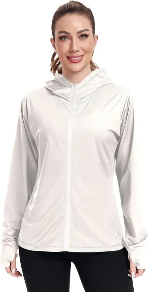 ODAWA Womens Upf Hoodie Lightweight Full Zip Running Jacket UV Cooling Hoodie Summer Clothing