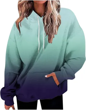 Oversized Sweatshirts for Women Loose Fit Gradient Color Long Sleeve Causal Hooded Shirts Fashion Pullover Hoodies