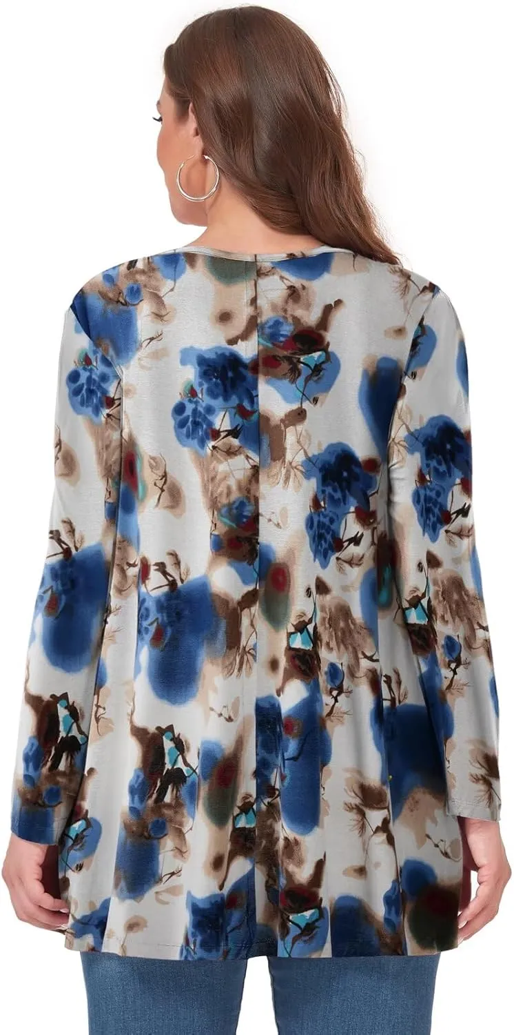 OVERWORETY Womens Plus Size T-Shirt Square Neck Long Sleeve Loose Casual Tunic Tops