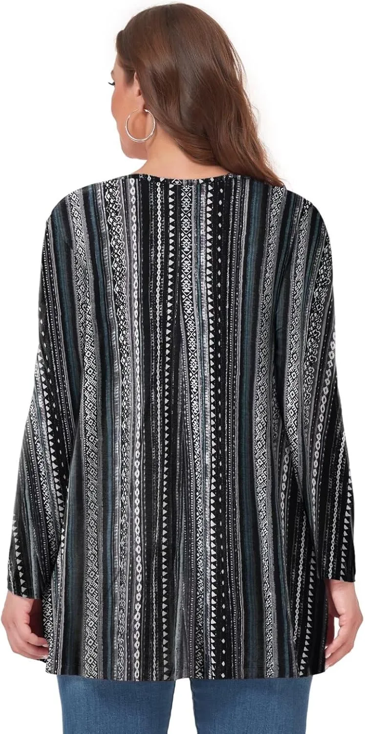 OVERWORETY Womens Plus Size T-Shirt Square Neck Long Sleeve Loose Casual Tunic Tops