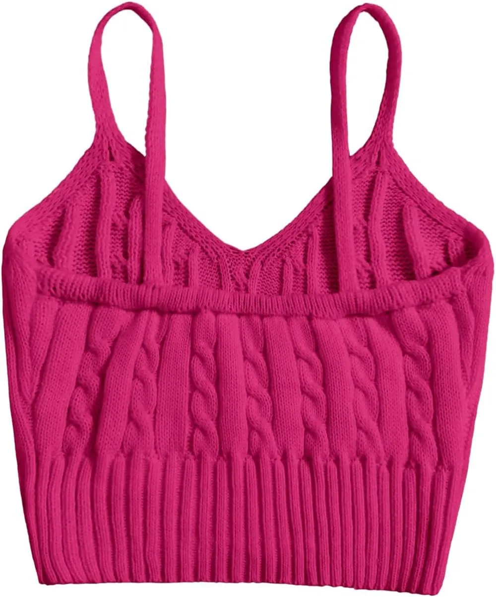 OYOANGLE Women's Ribbed Knit Cami Crop Top Spaghetti Strap Sleeveless V Neck Camisole