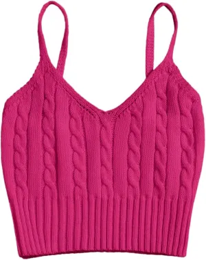 OYOANGLE Women's Ribbed Knit Cami Crop Top Spaghetti Strap Sleeveless V Neck Camisole