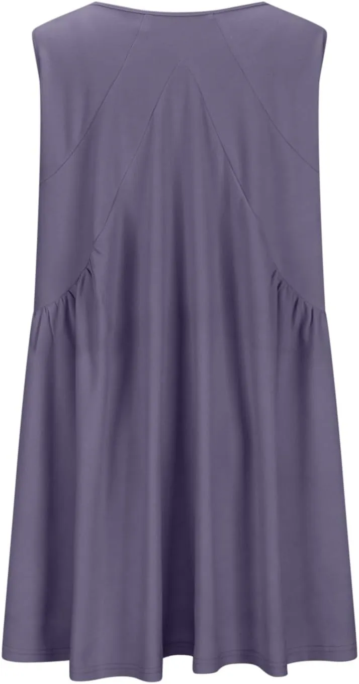 Plus Size Mini Dress for Women Sleeveless Sundress Casual Summer V Neck Dresses Loose Fit Trendy Tops