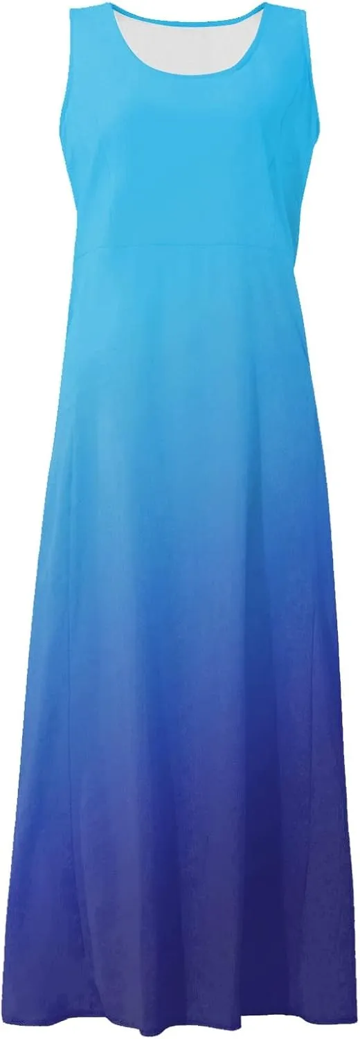 Plus Size Summer Dresses U Neck Sleeveless Sundress A-Line Floral Print Boho Dress Casual Beach Dress with Pockets