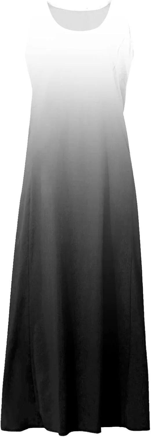 Plus Size Summer Dresses U Neck Sleeveless Sundress A-Line Floral Print Boho Dress Casual Beach Dress with Pockets