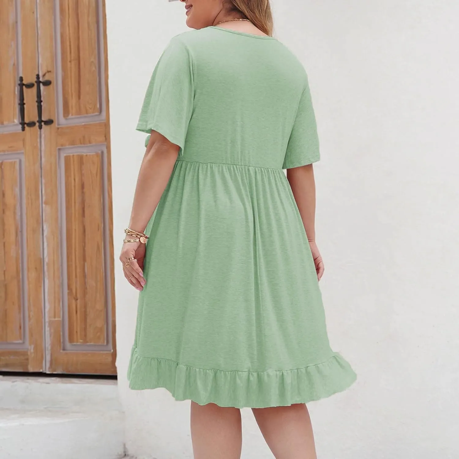 Plus Size Womens Summer Lace Tassels Patchwork Dress Cute Ruffle Casual Crew Neck Short Sleeve Beach Vacation Midi Dress