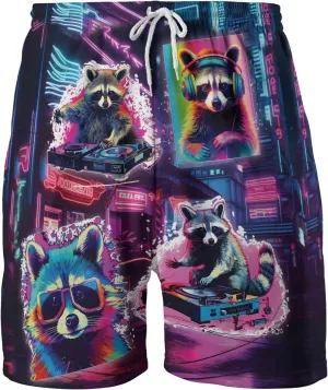 Raccoon Men's Quick Dry - Animal Lover Hawaiian Shorts for Men - Beach Shorts Swim Trunks Set 5 (TND-LN-1)