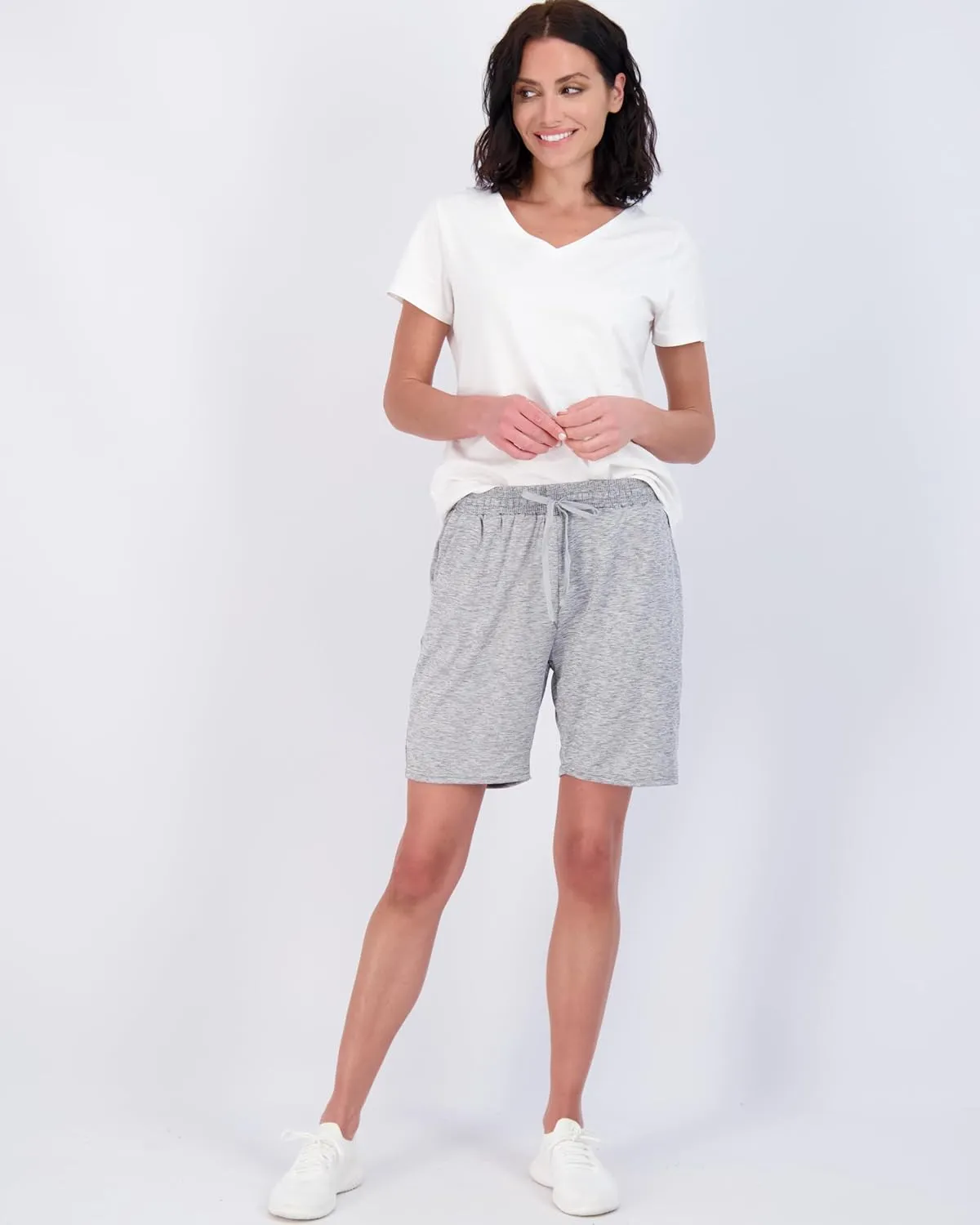 Real Essentials 4 Pack: Women's Dry-Fit Athletic 7" Bermuda Long High Waisted Running Shorts (Available in Plus Size)