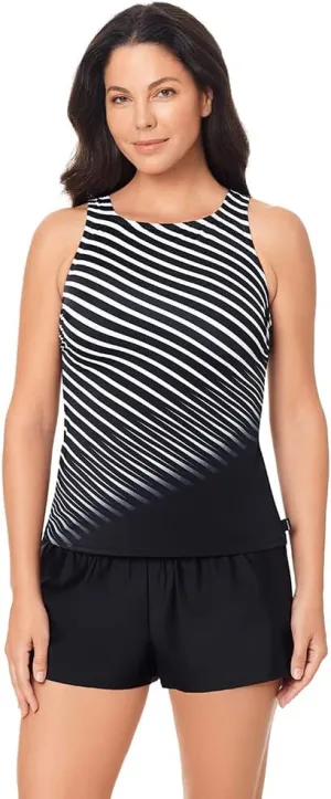 Reebok Women's Swimwear Endless Endurance High Neckline Soft Cup Tankini Bathing Suit Top