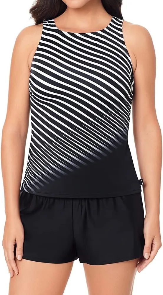 Reebok Women's Swimwear Endless Endurance High Neckline Soft Cup Tankini Bathing Suit Top