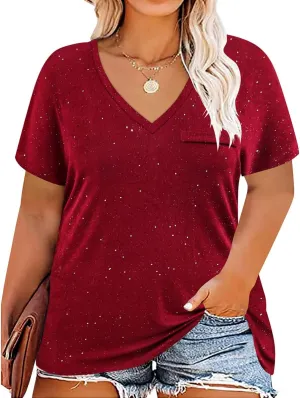 RITERA Plus Size Tops for Women Oversized Summer Basic V Neck Short Sleeve Henley Shirt Casual Tunic Shirts XL-5XL