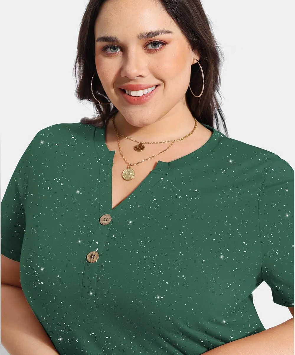 RITERA Plus Size Tops for Women V Neck Button Up Short Sleeve Henley Tshirt Casual Blouse Pullover Basic 12W 14W XL-5XL