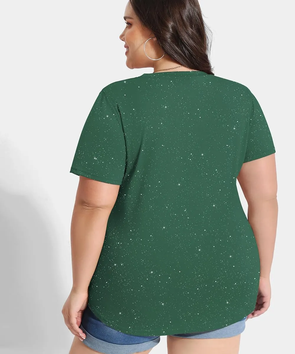 RITERA Plus Size Tops for Women V Neck Button Up Short Sleeve Henley Tshirt Casual Blouse Pullover Basic 12W 14W XL-5XL
