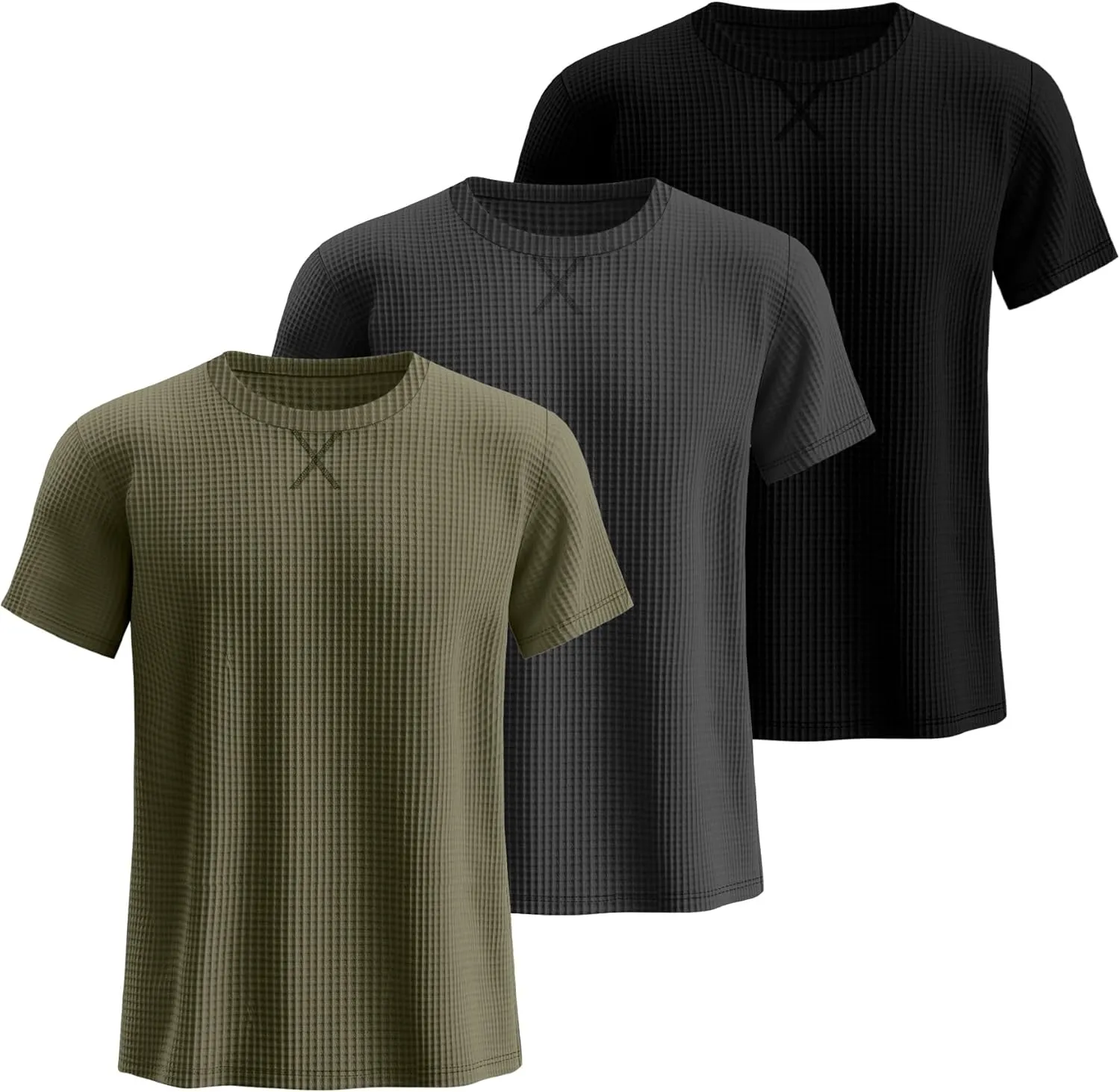 Riyiper 3 Pack Men's Big and Tall Waffle Knit T-Shirts XL-5XL Casual Textured Summer Short Sleeve Tops Crew Neck Basic Tee