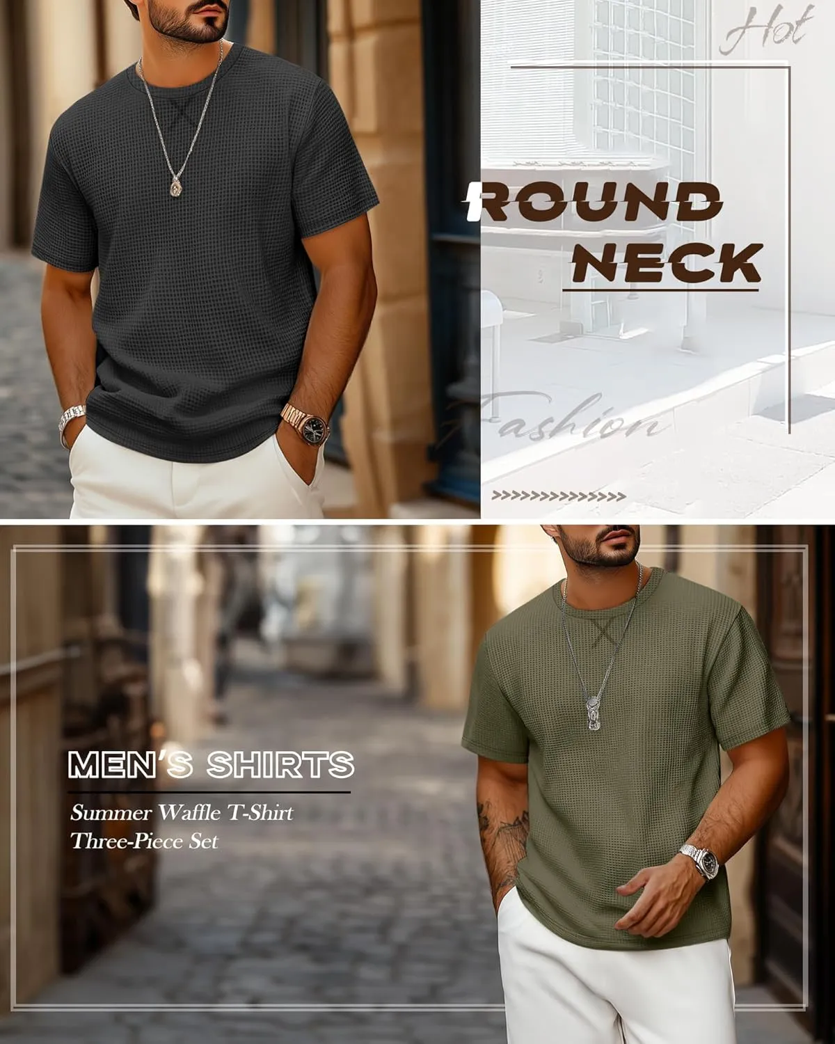 Riyiper 3 Pack Men's Big and Tall Waffle Knit T-Shirts XL-5XL Casual Textured Summer Short Sleeve Tops Crew Neck Basic Tee