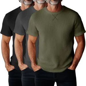Riyiper 3 Pack Men's Big and Tall Waffle Knit T-Shirts XL-5XL Casual Textured Summer Short Sleeve Tops Crew Neck Basic Tee