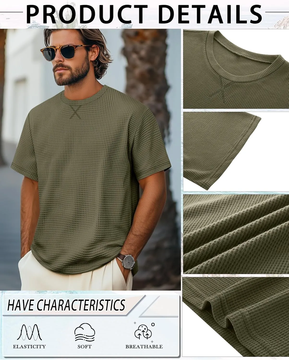 Riyiper 3 Pack Men's Big and Tall Waffle Knit T-Shirts XL-5XL Casual Textured Summer Short Sleeve Tops Crew Neck Basic Tee