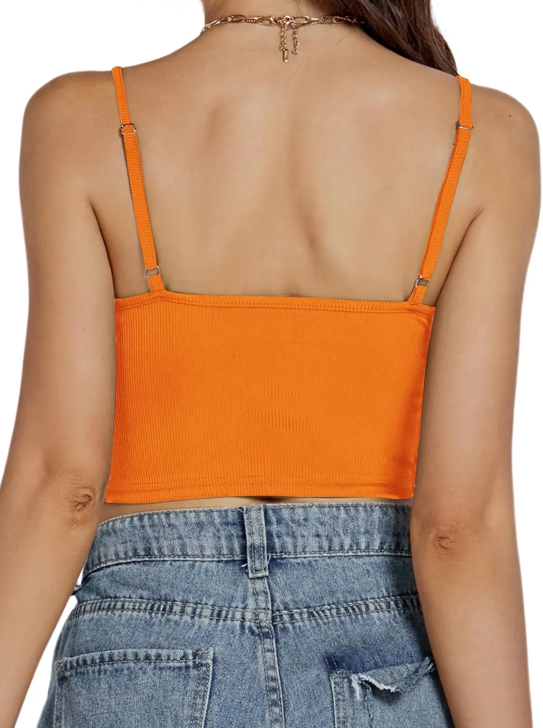 Rooscier Women's Fringe Trim Spaghetti Strap Sleeveless Ribbed Sexy Cami Crop Top Vest