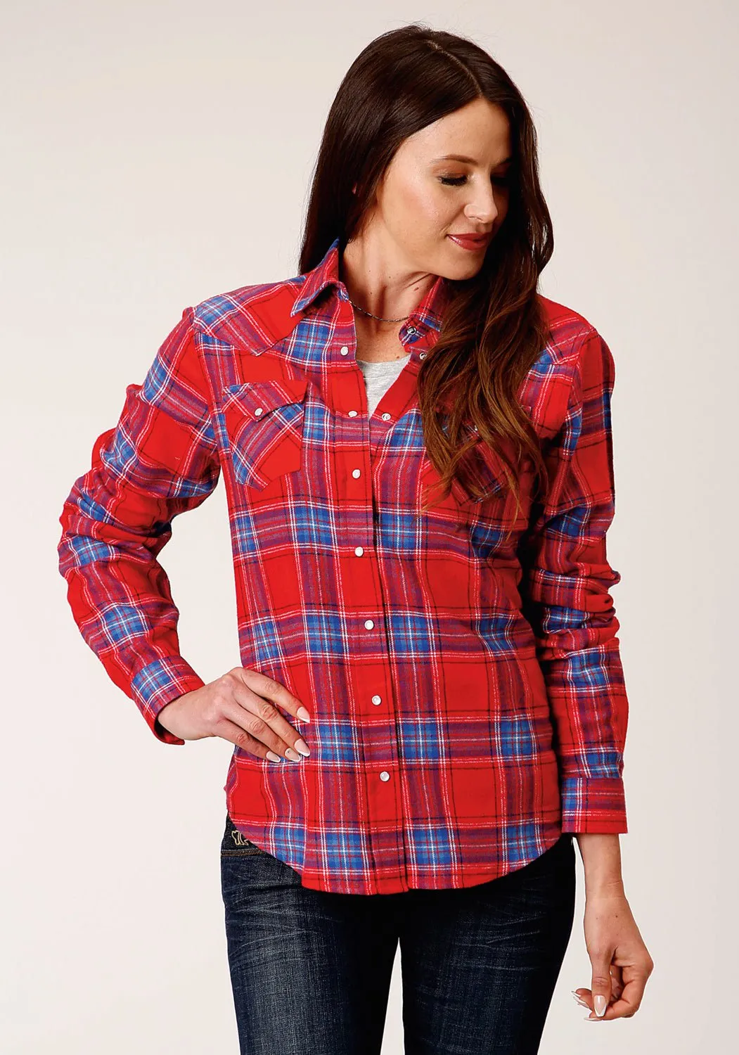 Roper Womens Unlined Flannel Red 100% Cotton L/S Shirt