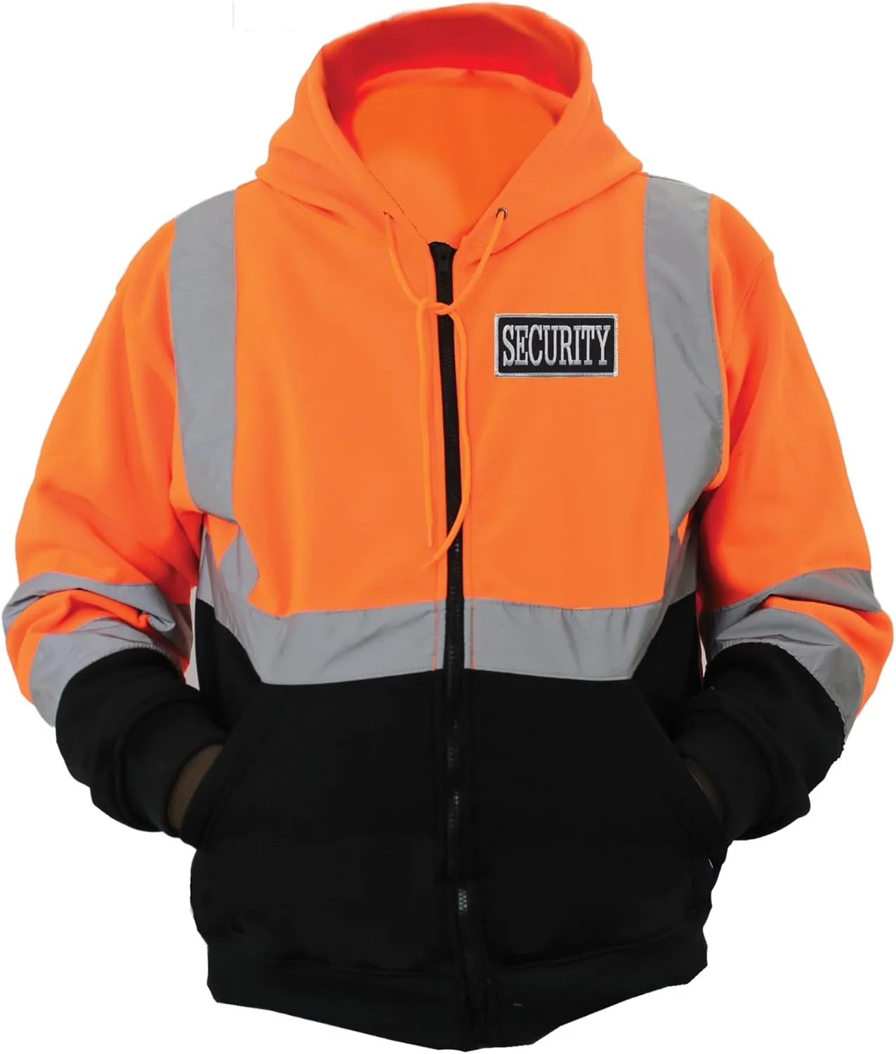 RYNO GEAR Men's Security Guard Silkscreen Front & Back Black Full Zip Hoodie, Fleece Hoodie.