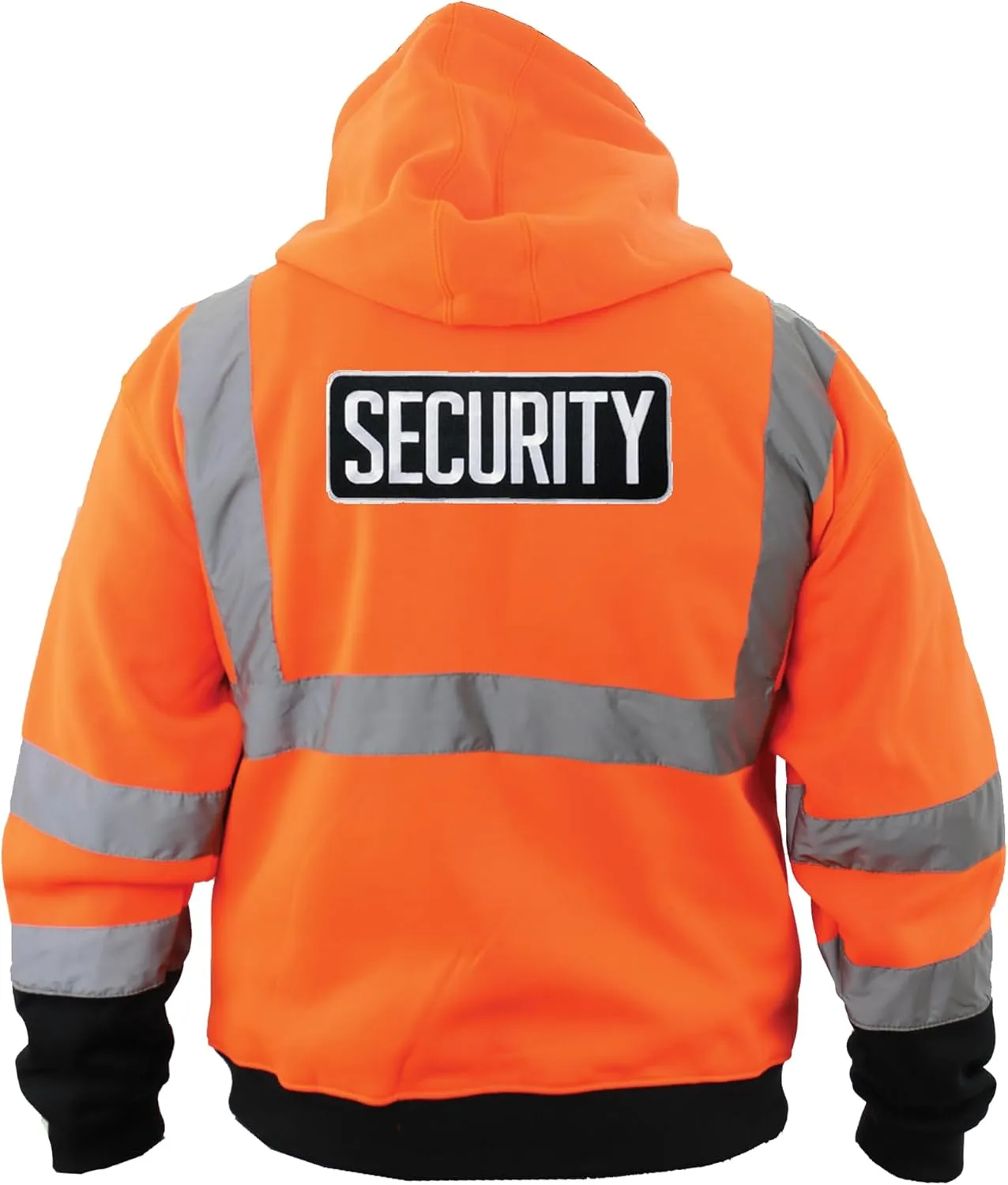 RYNO GEAR Men's Security Guard Silkscreen Front & Back Black Full Zip Hoodie, Fleece Hoodie.