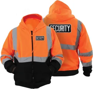 RYNO GEAR Men's Security Guard Silkscreen Front & Back Black Full Zip Hoodie, Fleece Hoodie.