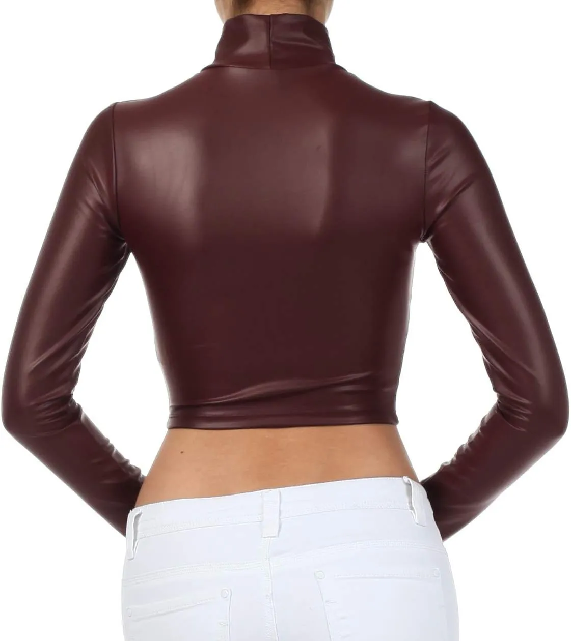 Sakkas Matte Liquid Mock Neck Turtleneck Long Sleeve Crop Top - Made in USA