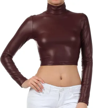 Sakkas Matte Liquid Mock Neck Turtleneck Long Sleeve Crop Top - Made in USA