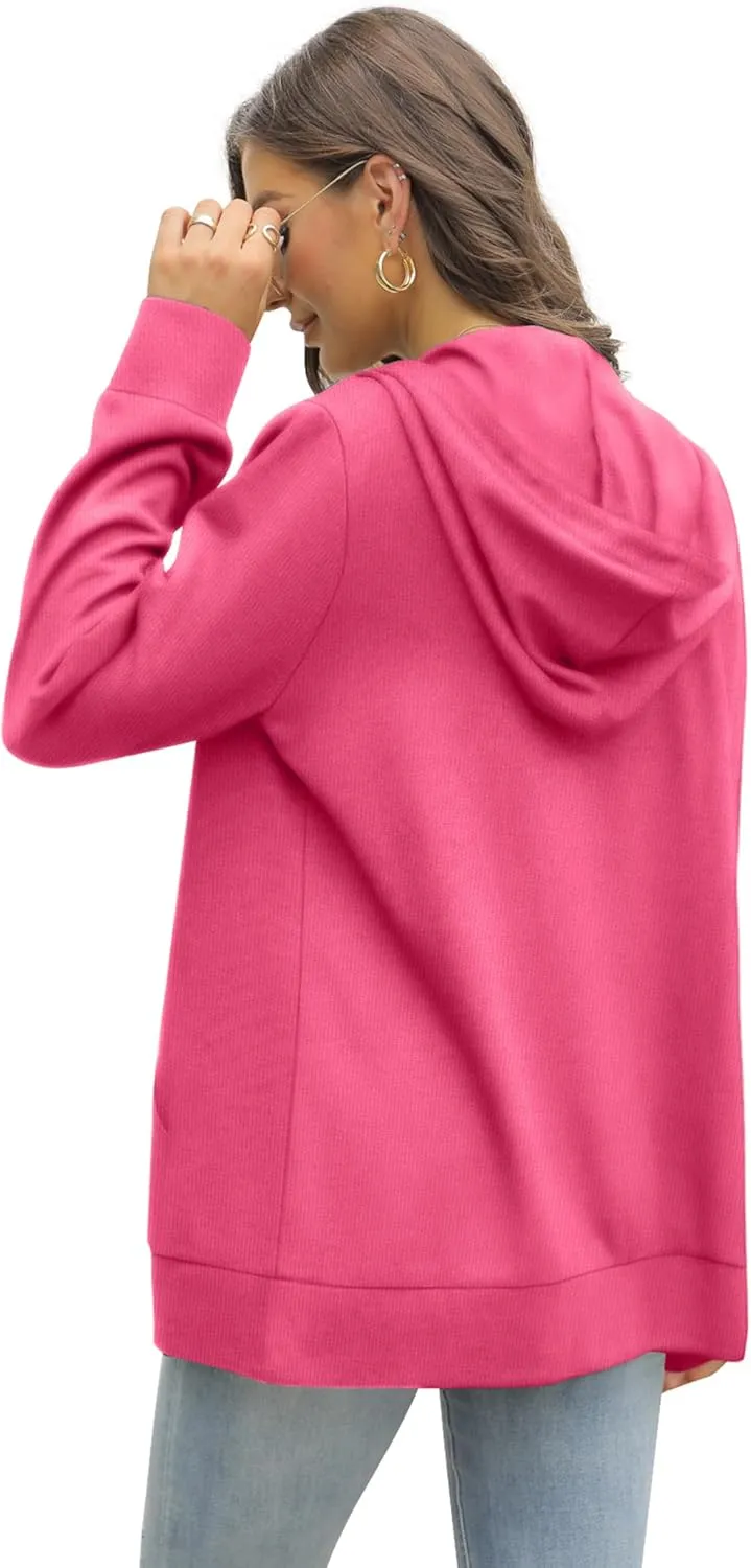 Saloogoe Lightweight Zip Up Hoodies for Women Hooded Sweatshirts Long Sleeve Thin Jacket with Zipper