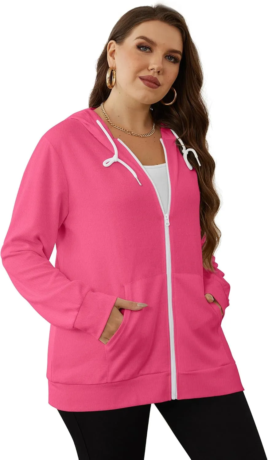 Saloogoe Lightweight Zip Up Hoodies for Women Hooded Sweatshirts Long Sleeve Thin Jacket with Zipper
