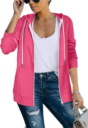 Saloogoe Lightweight Zip Up Hoodies for Women Hooded Sweatshirts Long Sleeve Thin Jacket with Zipper