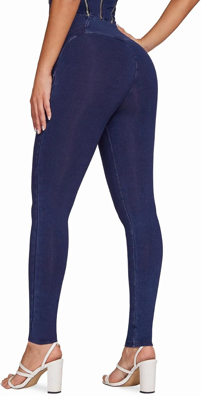 SEASUM Womens High Waist Butt Lifting Stretch Jeans 3 Button Push Up Curvy High Rise Leggings