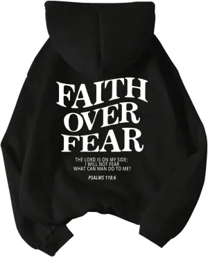 SHENHE Women's Graphic Hoodie Slogan Faith Over Fear Christian Hoodie Pullover Sweatshirt
