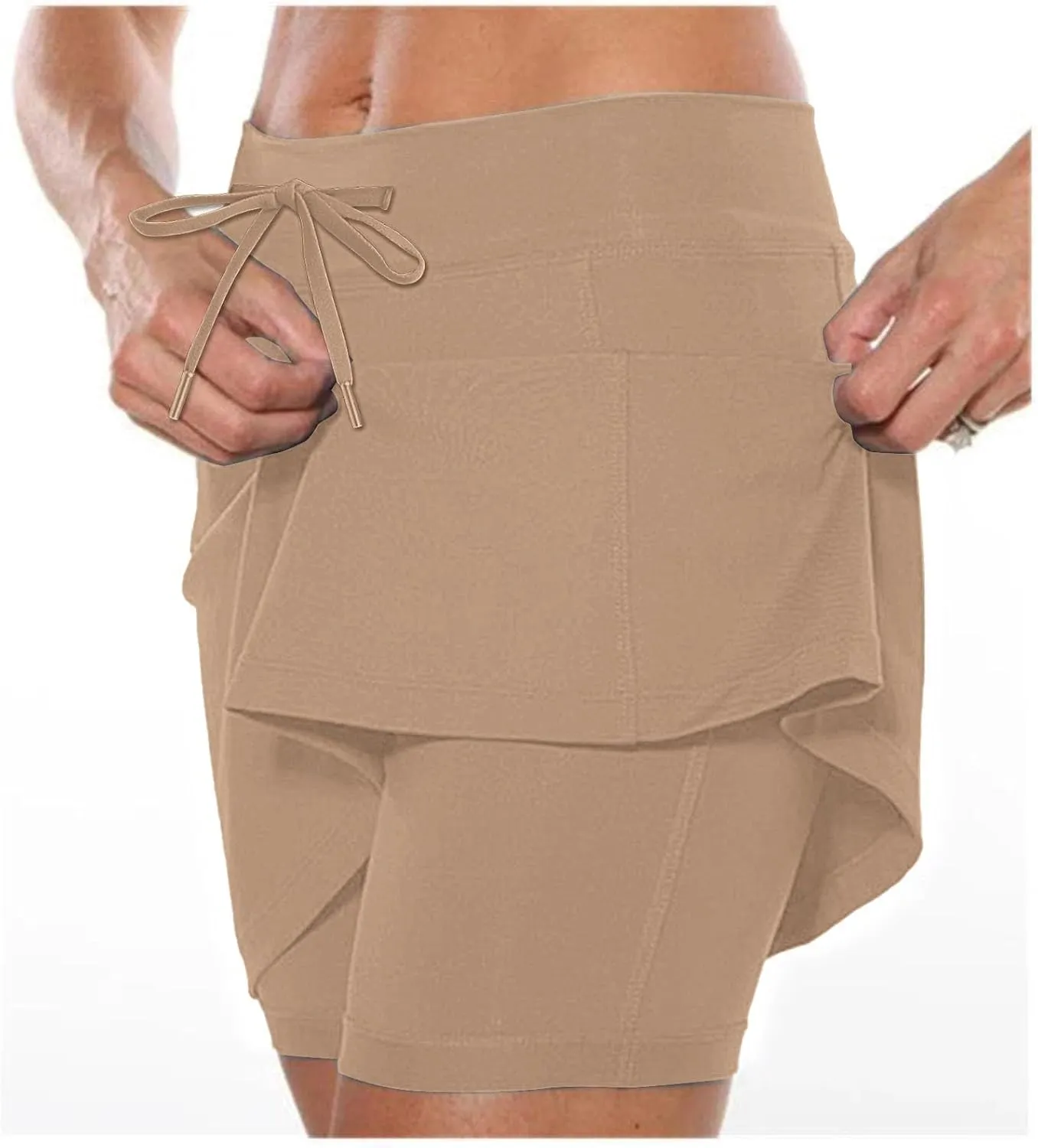 Skort for Women Plus Size Drawstrings High Waisted Athletic Tennis Skirts Tummy Control Yoga Shorts with Pockets