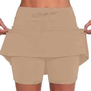 Skort for Women Plus Size Drawstrings High Waisted Athletic Tennis Skirts Tummy Control Yoga Shorts with Pockets