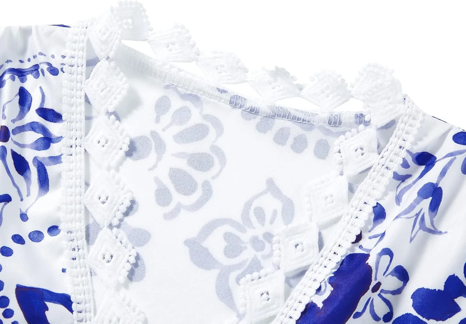 SMIDOW New Spring and Summer Dresses for Women 2023 Trendy Boho Lace Crochet v Neck Tshirt Dress Casual Beach Loose Sundress