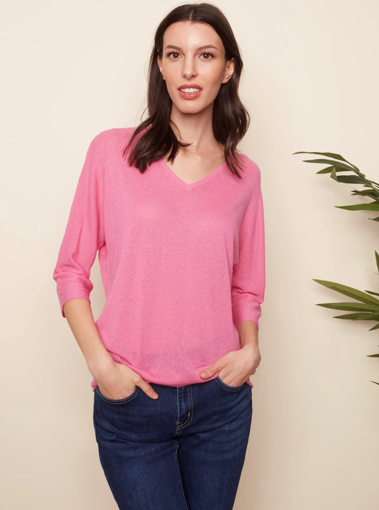 Solid Cotton Sweater [Fuschia-C2219]