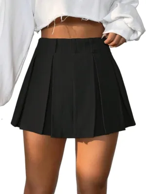 Solid Fold Pleated Skort Shorts for Women