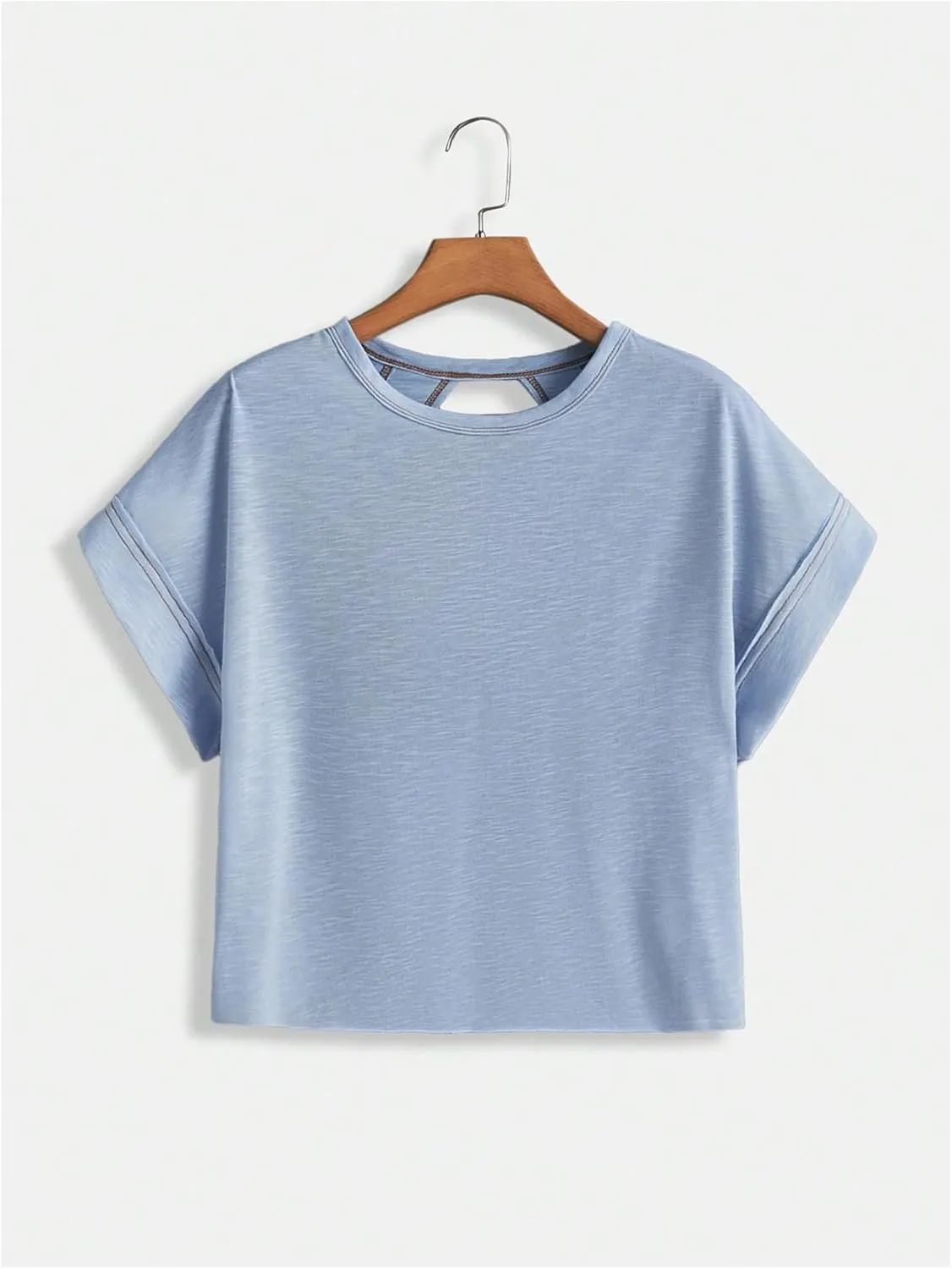 SOLY HUX 2024 Open Back Tops for Women Criss Cross Cut Out Tee Backless Casual Short Sleeve Round Neck T Shirt