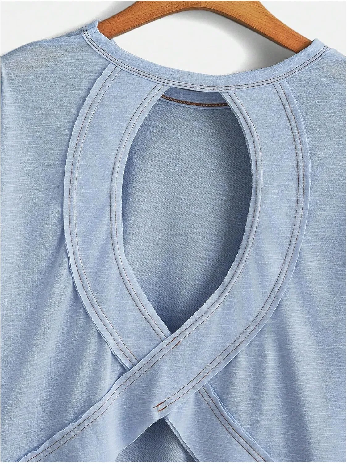 SOLY HUX 2024 Open Back Tops for Women Criss Cross Cut Out Tee Backless Casual Short Sleeve Round Neck T Shirt
