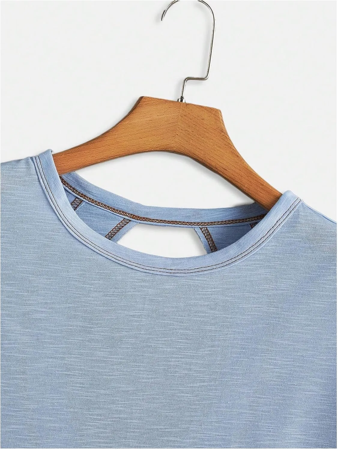 SOLY HUX 2024 Open Back Tops for Women Criss Cross Cut Out Tee Backless Casual Short Sleeve Round Neck T Shirt